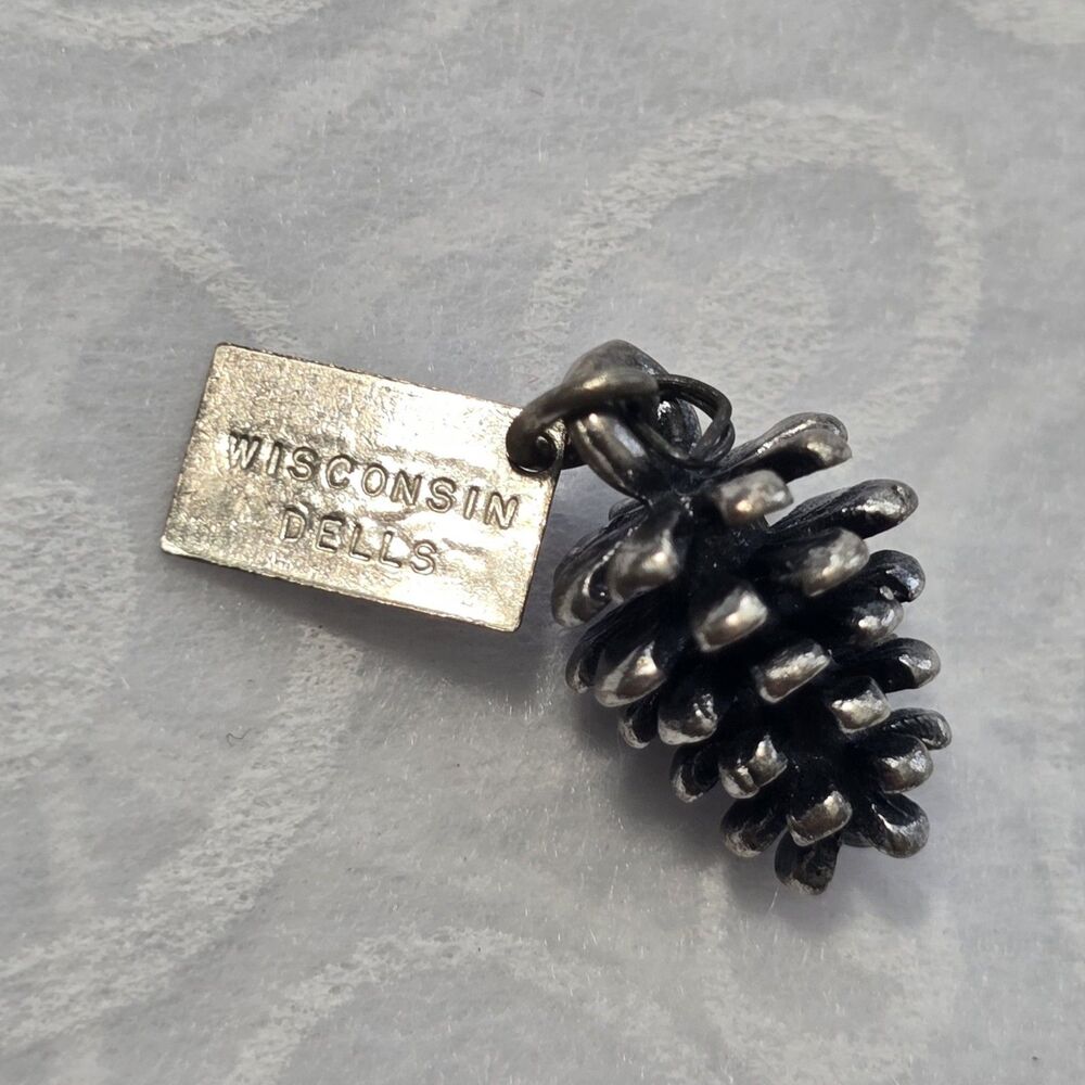 Vintage Sterling Bell Trading Post Pinecone Charm Wisconsin Dells Travel Charm